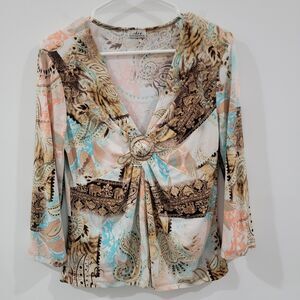 Vintage Y2K Womens Babydoll Top Size‎ Medium Patchwork Colorful Fairy